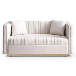 Contemporary Vertical Channel Tufted Sofa Loveseat Modern Upholstered Couch For Living Room With 2 Pillows - Beige