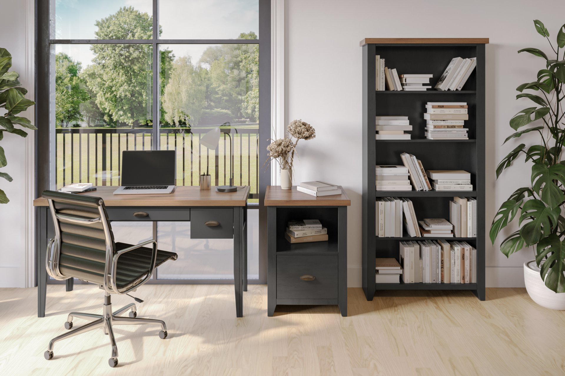 Essex - Writing Desk - Black, Whiskey - Image 3