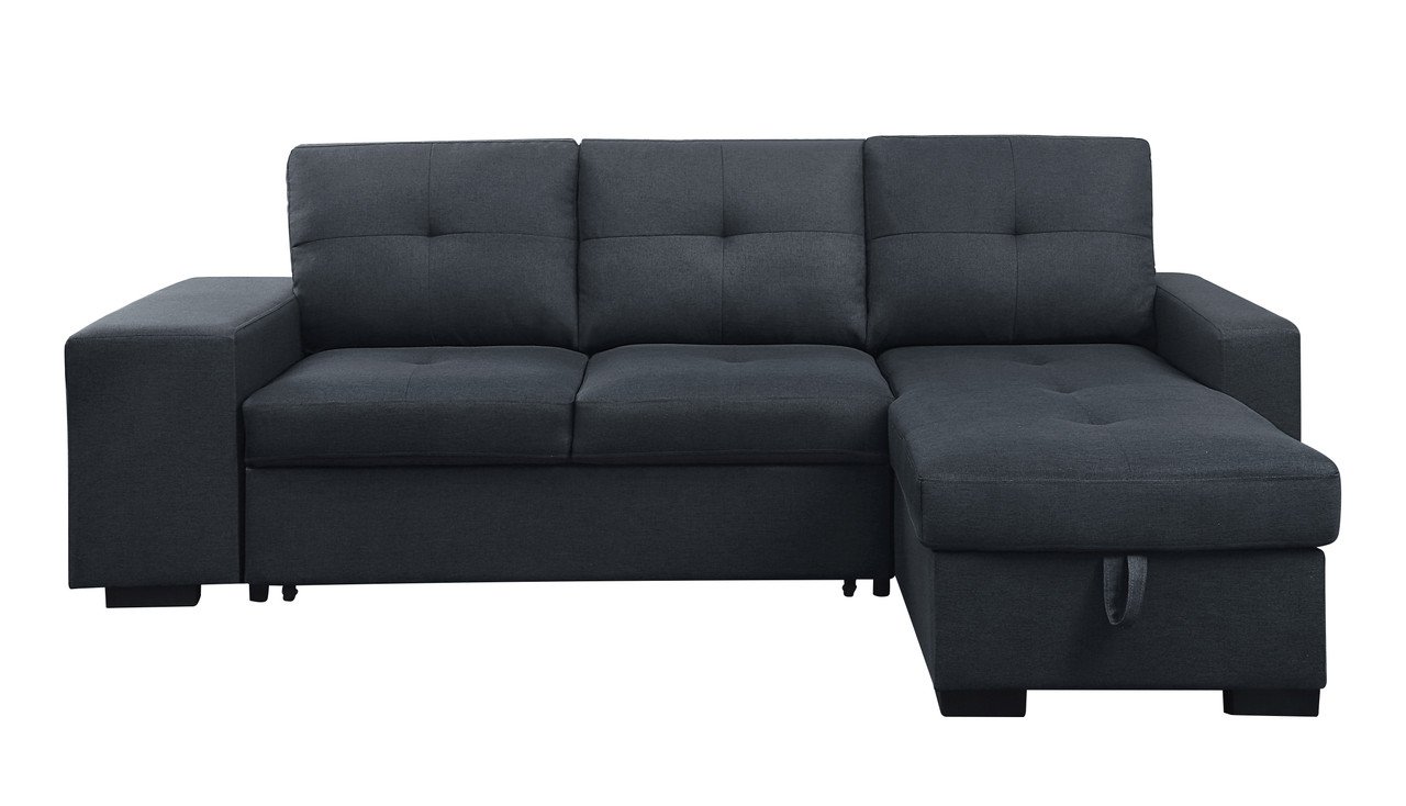 Lucas - Linen Sleeper Sectional Sofa With Reversible Storage Chaise - Dark Gray - Image 6