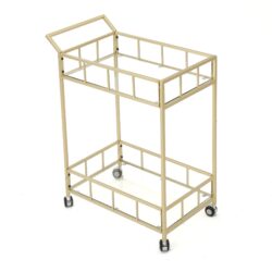 Modern Metal And Glass Bar Cart With Rolling Casters - Gold