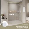 Double Sliding Shower Door, Semi Frameless Bypass Bathroom Sliding Door With 1 / 4" (6Mm) Tempered Glass For Walk In Shower - Brushed Gold - Image 5