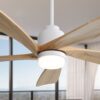 Indoor Ceiling Fan With Dimmable Led Light 5 Solid Wood Blades Remote Control Reversible Dc Motor With Smart App Control - White - Image 6