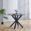 Table Mid-Century Dining Table For 4 - 6 People With Round MDF Table Top, Pedestal Dining Table, End Table Leisure Coffee Table, Cross Leg - Black - Image 2