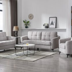Callie - Woven Fabric Living Room Sofa, Loveseat, Chair (Set of 3) - Light Gray