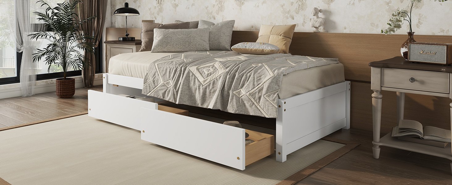 Twin Bed With 2 Drawers, Solid Wood, No Box Spring Needed - White - Image 7