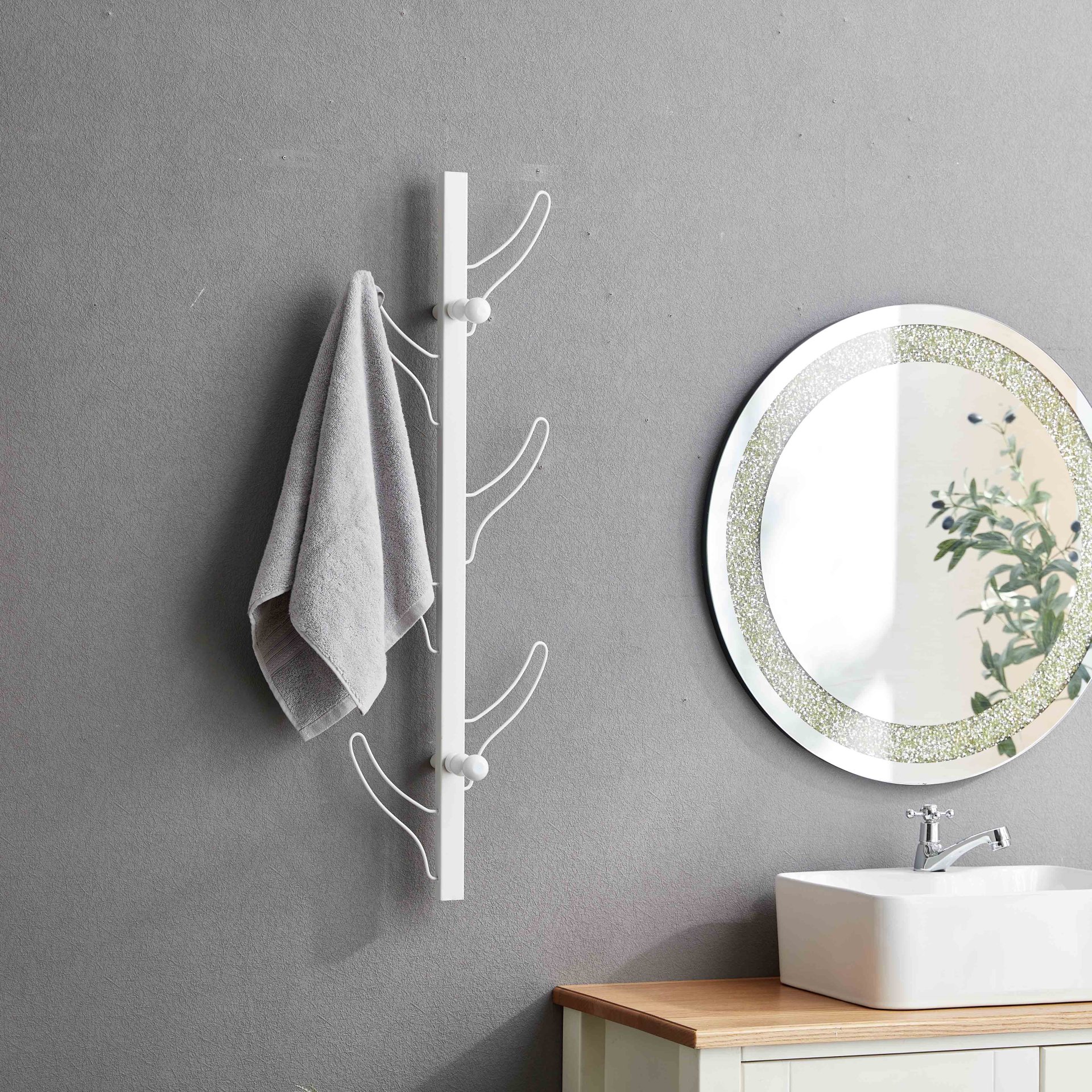 Vertical Eight Hook Coat Rack Wall Mount - White - Image 2