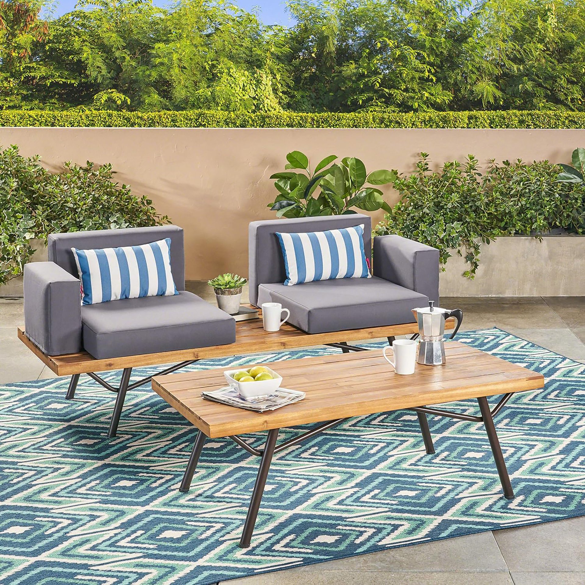 2 Piece Patio Set With Loveseat And Coffee Table - Natural / Dark Gray - Image 10