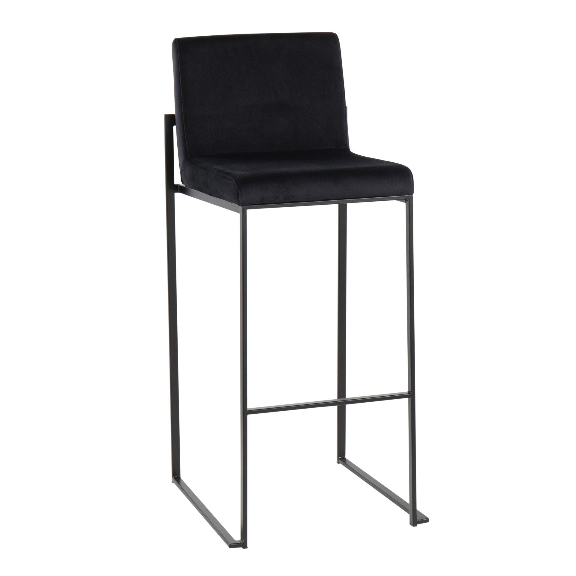 Fuji - Contemporary High Back Barstool (Set of 2) - Black - Fabric - Image 2