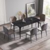 63" Artificial Stone Black Curved Black Metal Leg Dining Table, 6 People - Black - Image 2