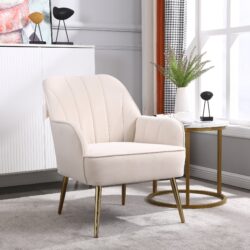 Modern Mid-Century Chair Velvet Sherpa Armchair For Living Room Bedroom Office - Beige