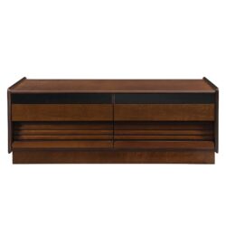 Modern Rectangle Coffee Table With 4 Drawers And 2 Display Shelves, Tempered Glass For Living Room - Brown