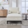 Farmhouse Upholstered Accent Chair With Ottoman, Wood Base, Reversible Lid Coffee Table For Living Room Or Office - Ivory - Image 4