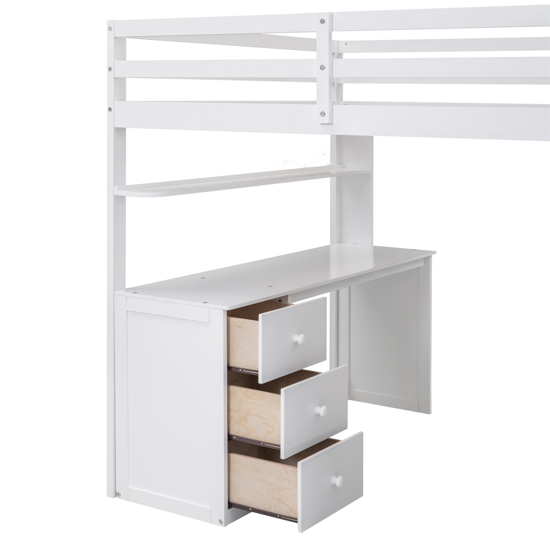 Full Size Loft Bed With Drawers, Desk, And Wardrobe - White - Image 13