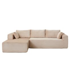 Compression Sectional Couch With Comfy Chaise, Boneless L Shape Sofa With Deep Seat, Minimalist Modular Couches Sleeper - Beige