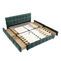Modern Queen Size Upholstered Bed With Storage Drawer - Blue / Green