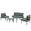 6 Piece Patio Sofa Furniture Set, Half Moon Outdoor Sectional Sofa With 2 High Low Coffee Tables, Wicker Rattan, Tempered Glass, 4 Pillows & Cushions, For Backyard, Garden, Poolside - Gray - Image 8