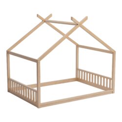 Full Size Montessori Style House Bed For Kids, Floor Bed Frame With Headboard And Footboard, Fence Bed For Girls, Boys, Slat Not Included - Natural