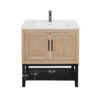 Modern Freestanding 32" Bathroom Vanity With Ceramic Sink, Hot And Cold Faucet, 2 Door Cabinet & Open Iron Shelf, Magnesium Oxide Frame - Natural - Image 6
