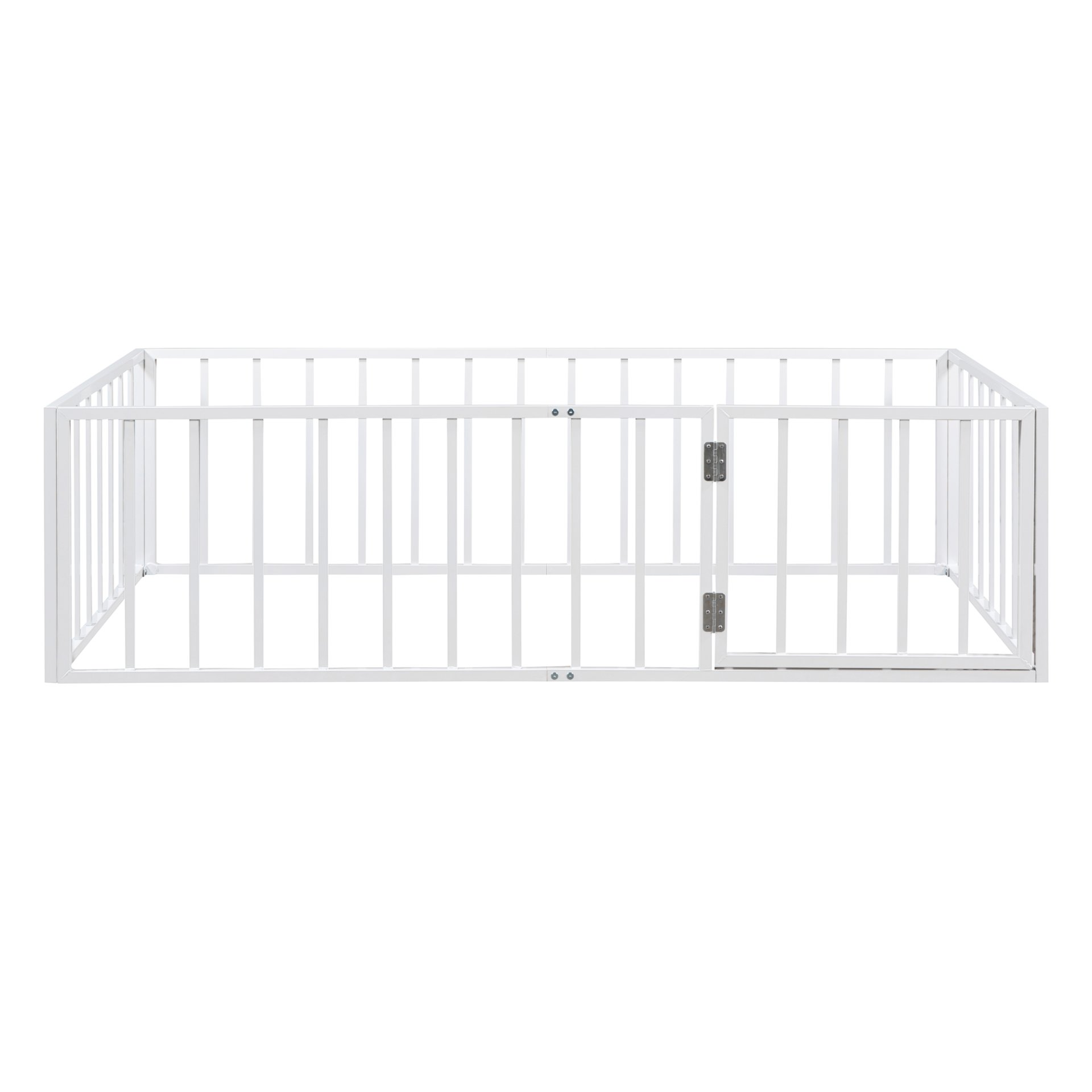 Twin Size Floor Bed Frame With Fence And Door - White - Image 7