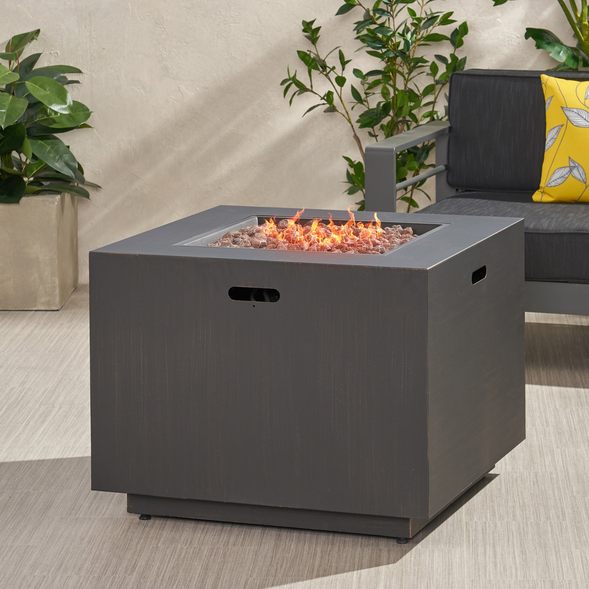 Outdoor Iron Square Propane Fire Pit With Tank Space - Brushed / Brown - Image 2