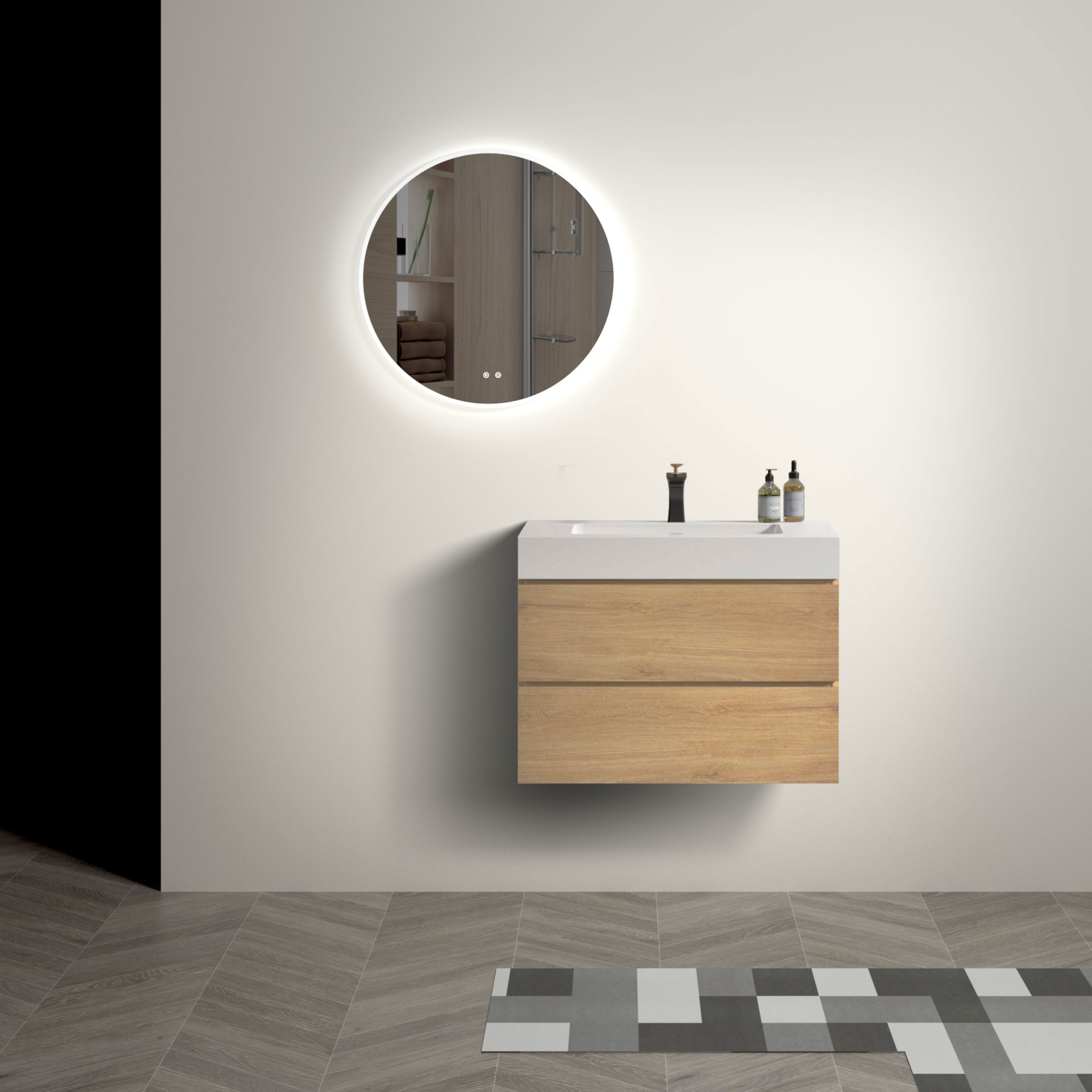 Alice - U041-Alice30-106 Bathroom Vanity With Sink, Large Storage Wall Mounted Floating Bathroom Vanity For Modern Bathroom - Oak / White - Image 2