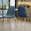 Mid Century Dining Chair (Set of 2) Fabric Upholstered Chair With Light Walnut ed Metal Legs - Muted Blue - Image 4