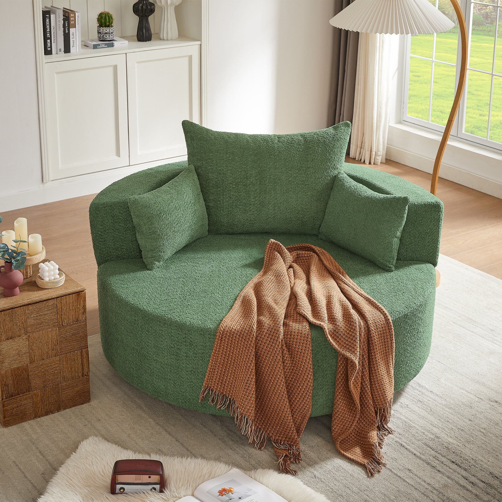 360° Swivel Chair Accent Barrel Chair Swivel Round Sofa Chair With 3 Removable Pillows For Living Room, Office And Hotel - Green - Image 11