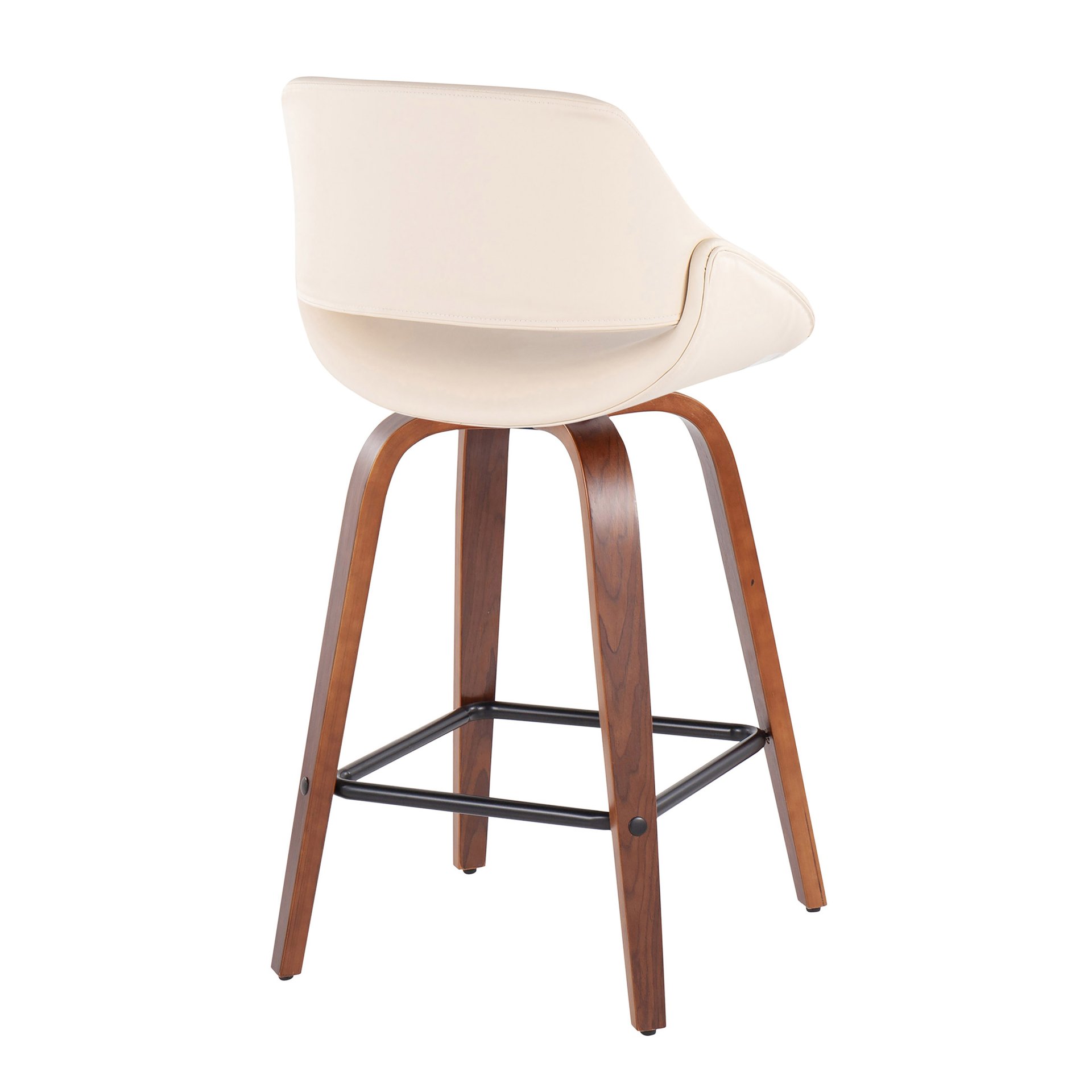 Fabrico - Mid-Century Modern Fixed Height Counter Stool With Square Footrest (Set of 2) - Walnut / Cream - Image 4