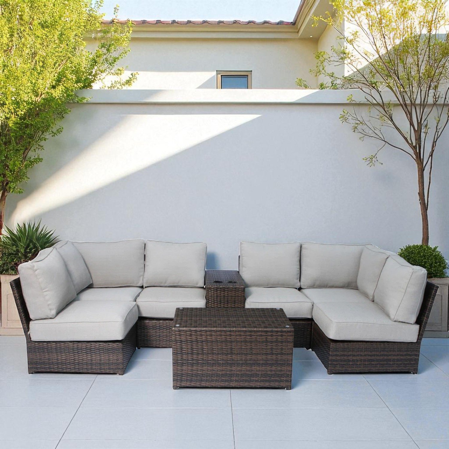 Outdoor 4 Person Seating Set With Cushions - Espresso - Image 3