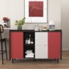 Sideboard Buffet Cabinet With Doors And Unique Panel Styling - Black / Red - Image 6
