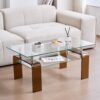 Modern Tempered Glass Coffee Table With 2 Tier Storage And Brown Legs For Living Room - Transparent - Image 2