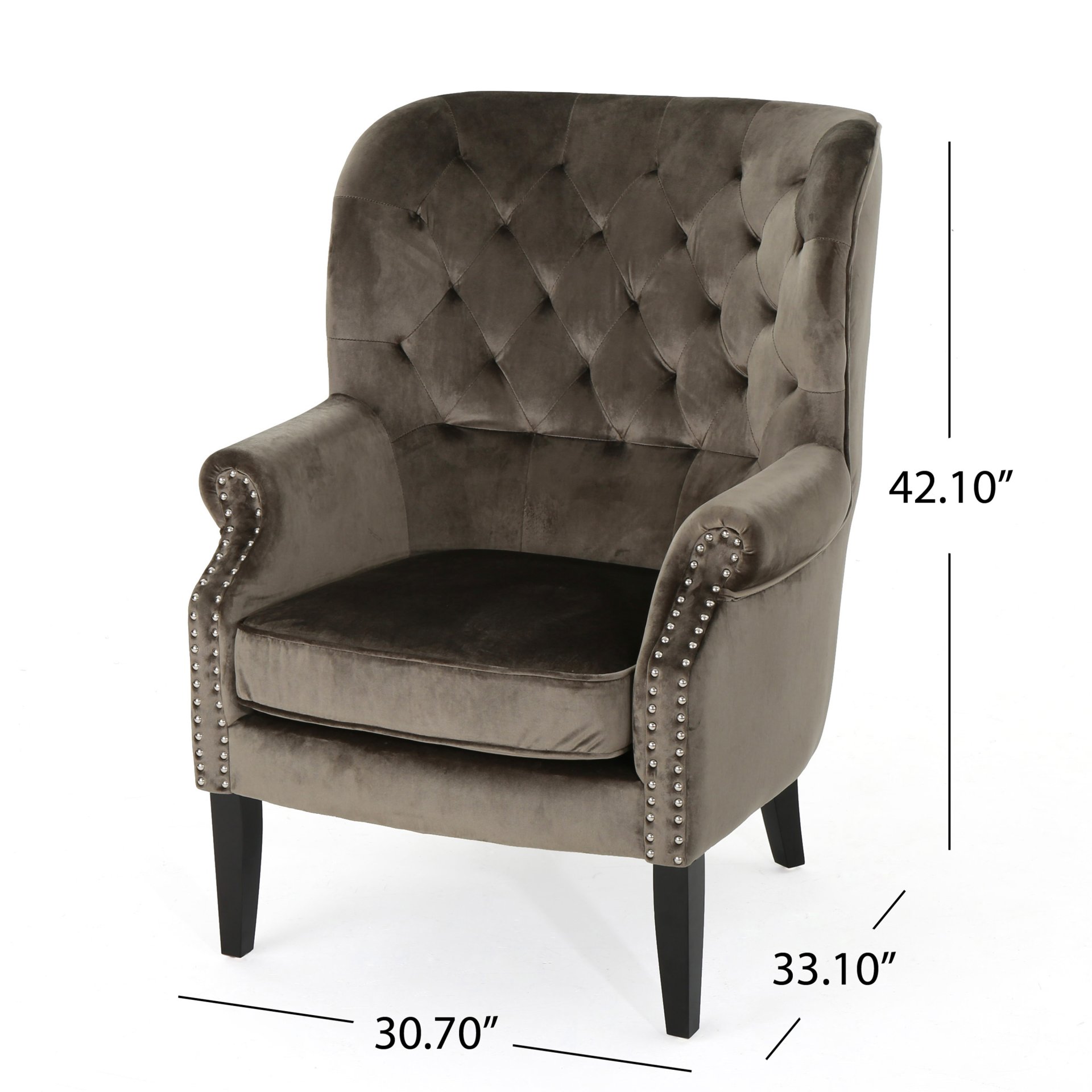 Elegant Velvet Club Chair With Handcrafted Details - Gray - Image 3