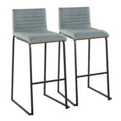 Mason Mara - Contemporary Fixed Height Barstool (Set of 2) - Black / Walnut / Green