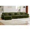 Modern Velvet L Shaped Sectional Cloud Sofa Convertible Deep 4 Seater Modular Couch & Bolstered Armrests - Olive Green - Image 8