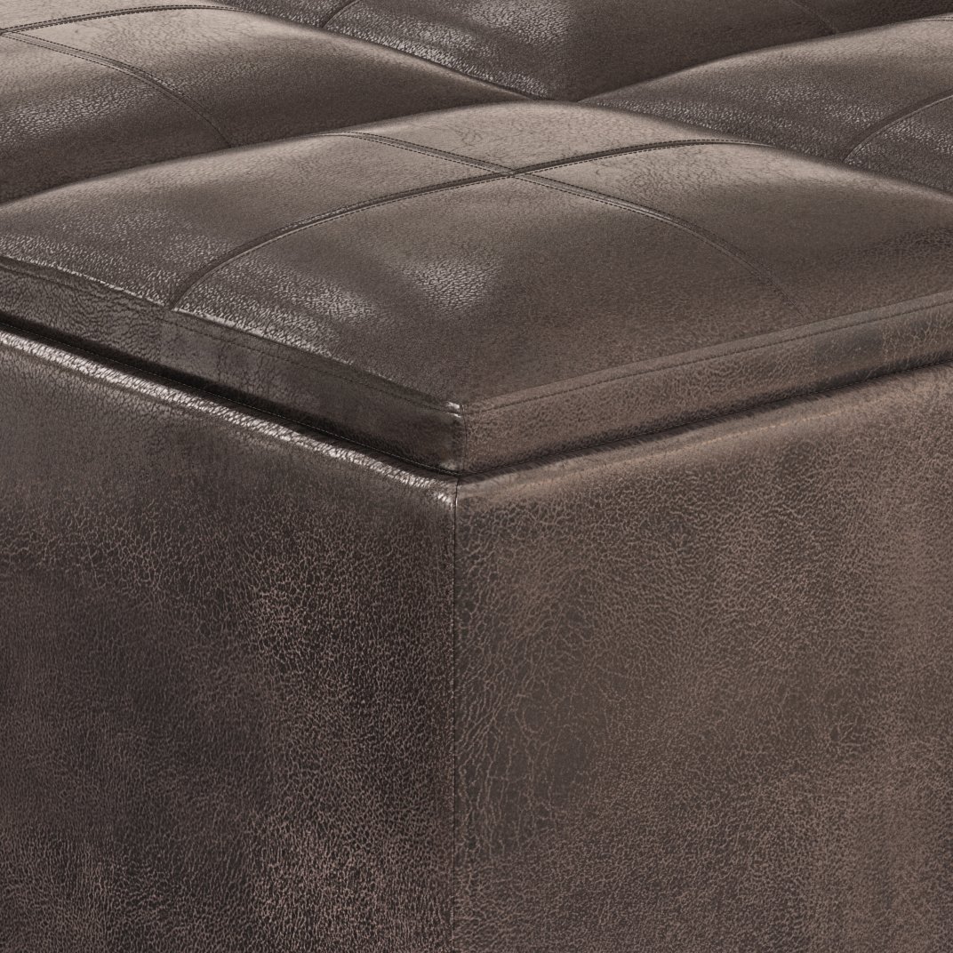 Avalon - Square Coffee Table Storage Ottoman - Distressed Brown - Image 3