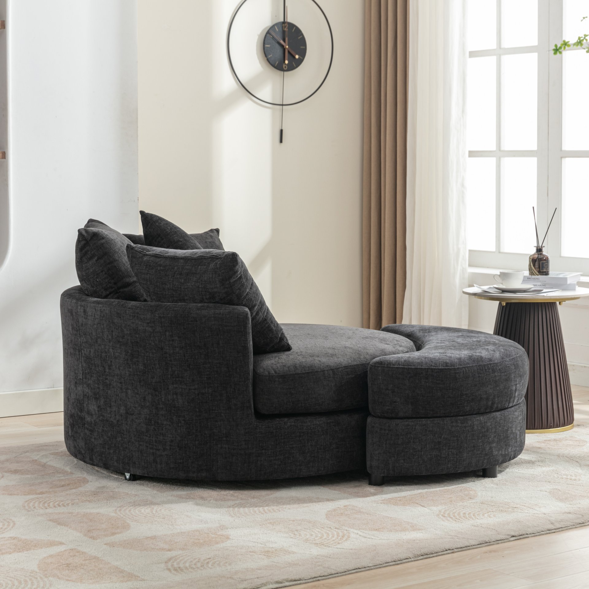 360° Swivel Accent Barrel Chair With Storage Ottoman & 4 Pillows, Modern Chenille Leisure Chair Round Accent For Living Room - Gray - Image 8