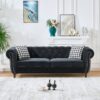 Chesterfield Velvet Upholstery Fabric Sofa With Roll Armrest & Nailhead, Mid Century Modern Couch - Black - Image 2