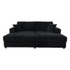 Oversized Loveseat Chaise Lounge Sectional Sofa Bed Corduroy Sleeper Sofa With 2 USB Ports, 2 Cup Holders And 2 Throw Pillows For Living Room And Bedroom - Black - Image 9