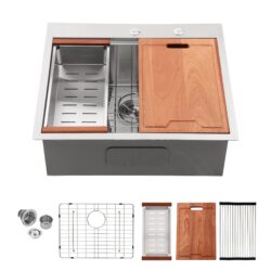 28" Drop In Kitchen Sink Stainless Steel 16 Gauge Workstation With Accessories - Brushed Nickel