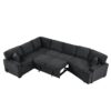 L-Shaped Sofa Sectional Sofa Couch Pull-Out Sofa Bed With Charging Devices And Cup Holders For Living Room - Blue Black - Image 20