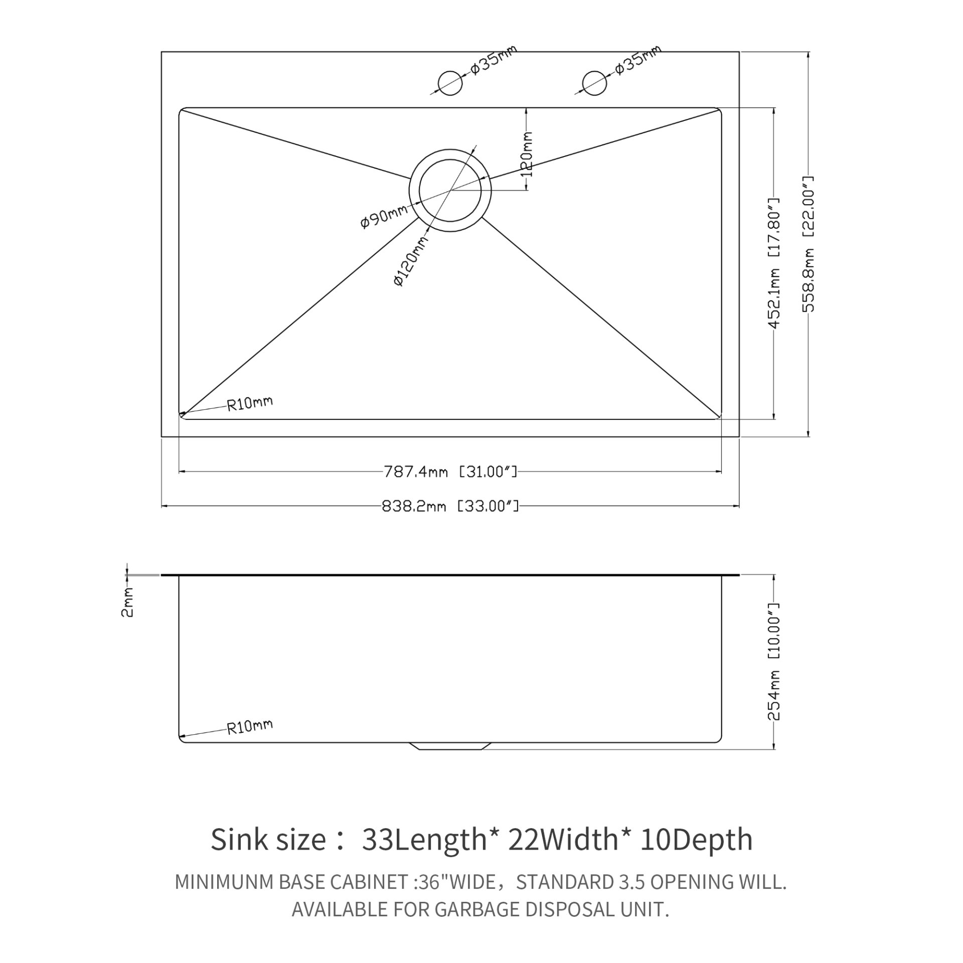 Drop In Kitchen Sink 16 Gauge Stainless Steel Single Bowl Topmount Basin - Black - Image 3