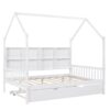 Full Size House Bed With Trundle, Kids Bed With Shelf - White - Image 6