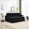 Convertible Sectional Sofa Bed Set With Armrest Storage, Cup Holder, USB - Black - Image 10