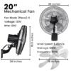 90 Degree 5 Speed Settings Wall Mount Fan Horizontal Oscillation Indoor / Outdoor Household Commercial - Black - Image 7