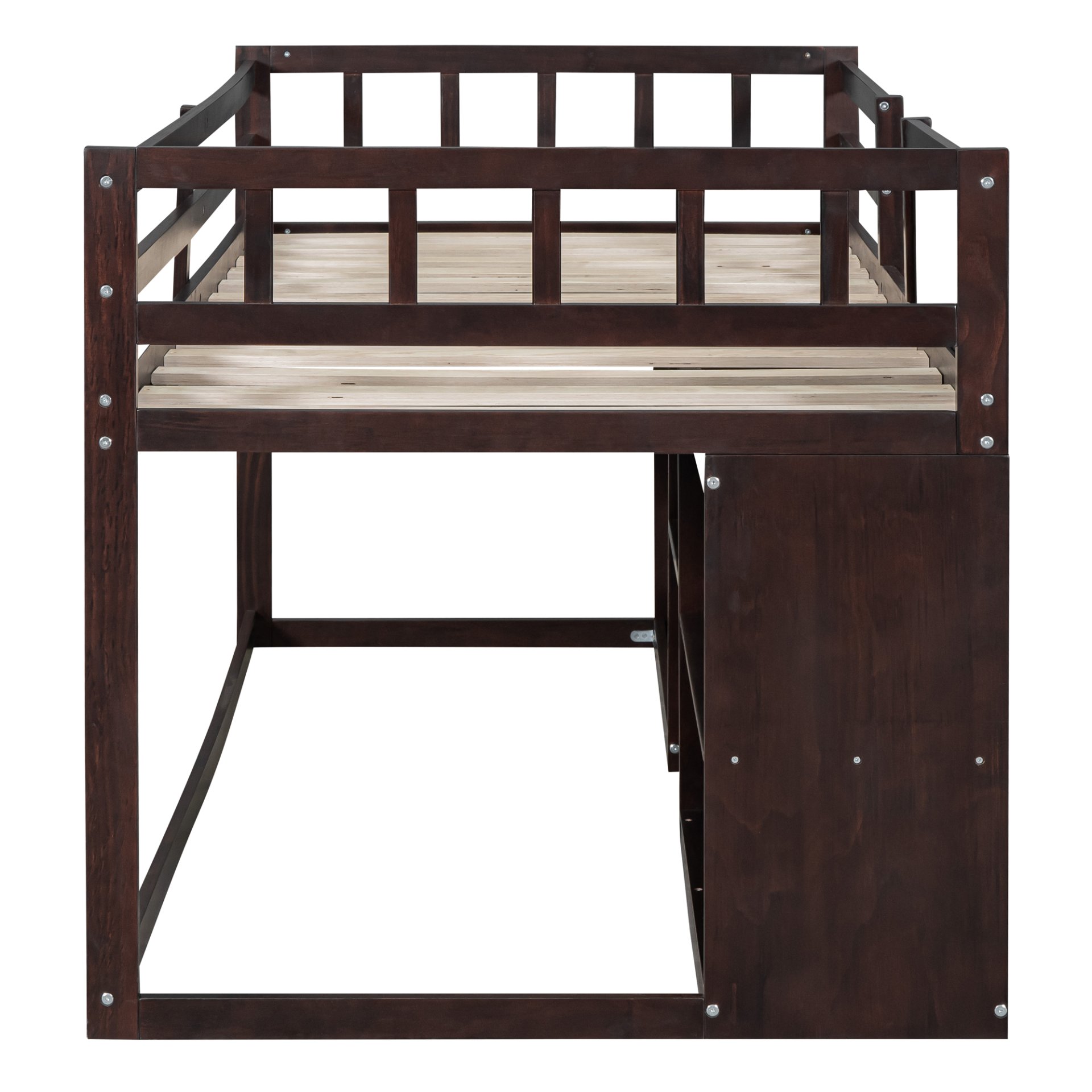 Twin Size Low Loft Bed With Rolling Desk, Shelf And Drawers - Espresso - Image 11