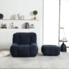 Modern Indoor Fluffy Bean Bag Chair With Memory Foam And Ottoman Super Soft Velvet - Blue - Image 14