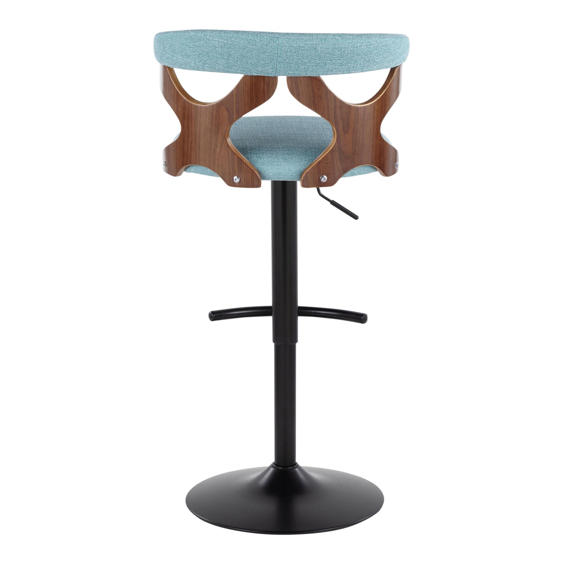 Gardenia - Contemporary Adjustable Barstool With Swivel With Rounded T Footrest (Set of 2) - Black / Walnut / Teal - Image 5