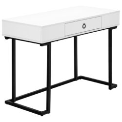 Computer Desk For Home Office, Laptop, Storage Drawers, Glossy Contemporary & Modern - White