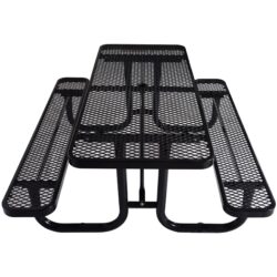 Rectangular Outdoor Steel Picnic Table With Umbrella Pole - Black
