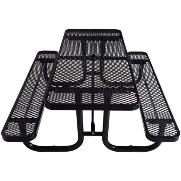 Rectangular Outdoor Steel Picnic Table With Umbrella Pole - Black